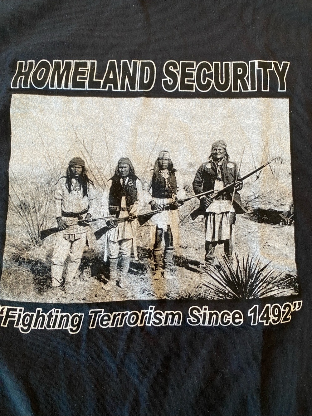 Gildan Black Graphic Tee with White 'Homeland Security' Print